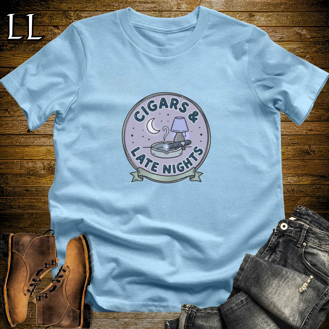 Cigars and Late Nights T-Shirt Light Blue | Late Night Cigar Shirt