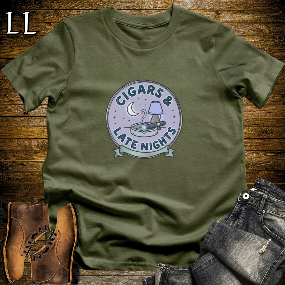 Cigars and Late Nights T-Shirt Military Green | Late Night Cigar Shirt