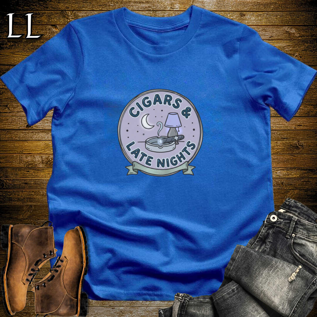 Cigars and Late Nights T-Shirt Royal Blue | Late Night Cigar Shirt