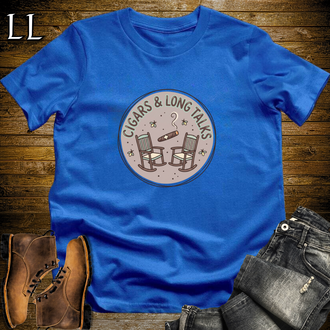 Cigars and Long Talks T-Shirt Royal Blue | Deep Talks Cigar Gift Tee