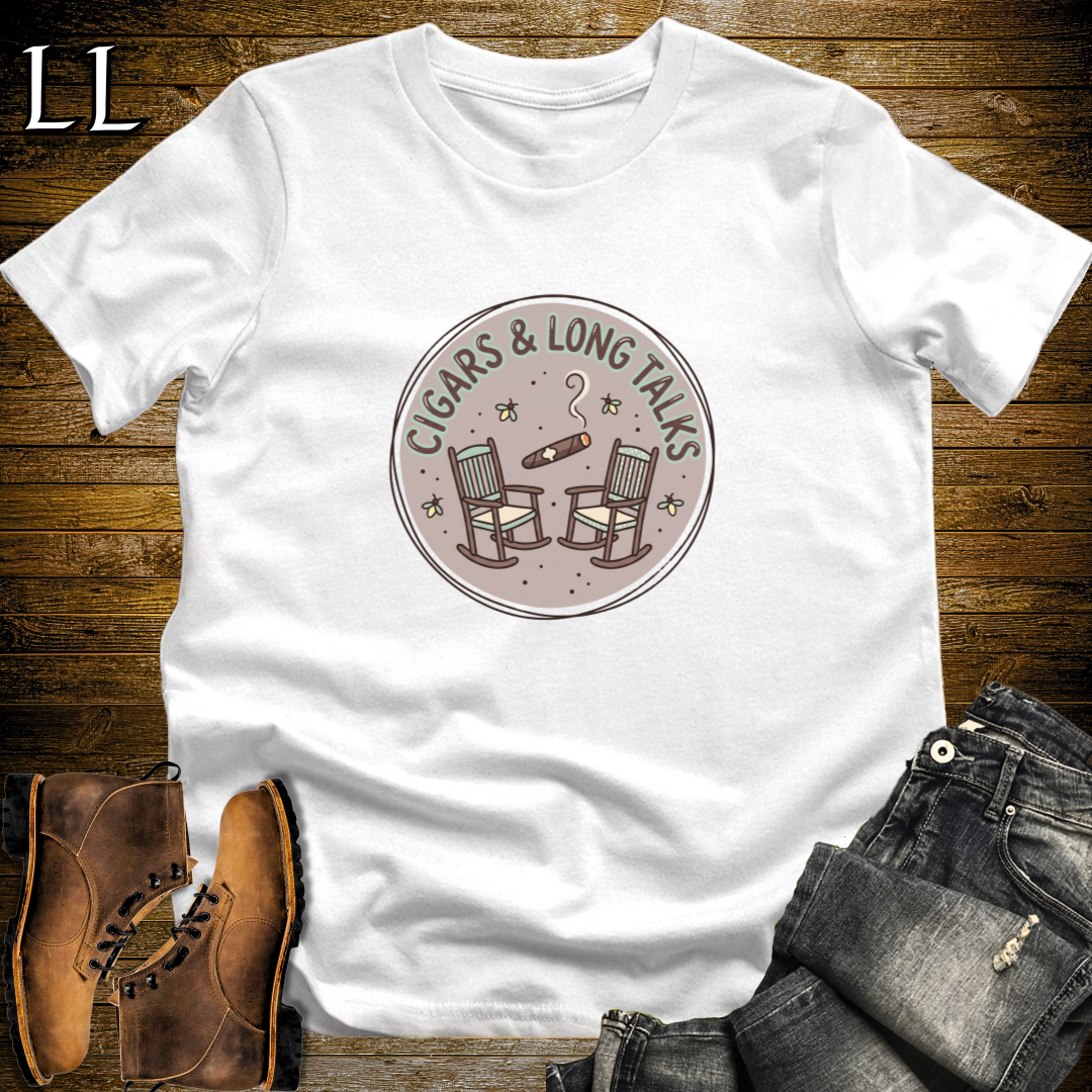 Cigars and Long Talks T-Shirt White | Deep Talks Cigar Gift Tee