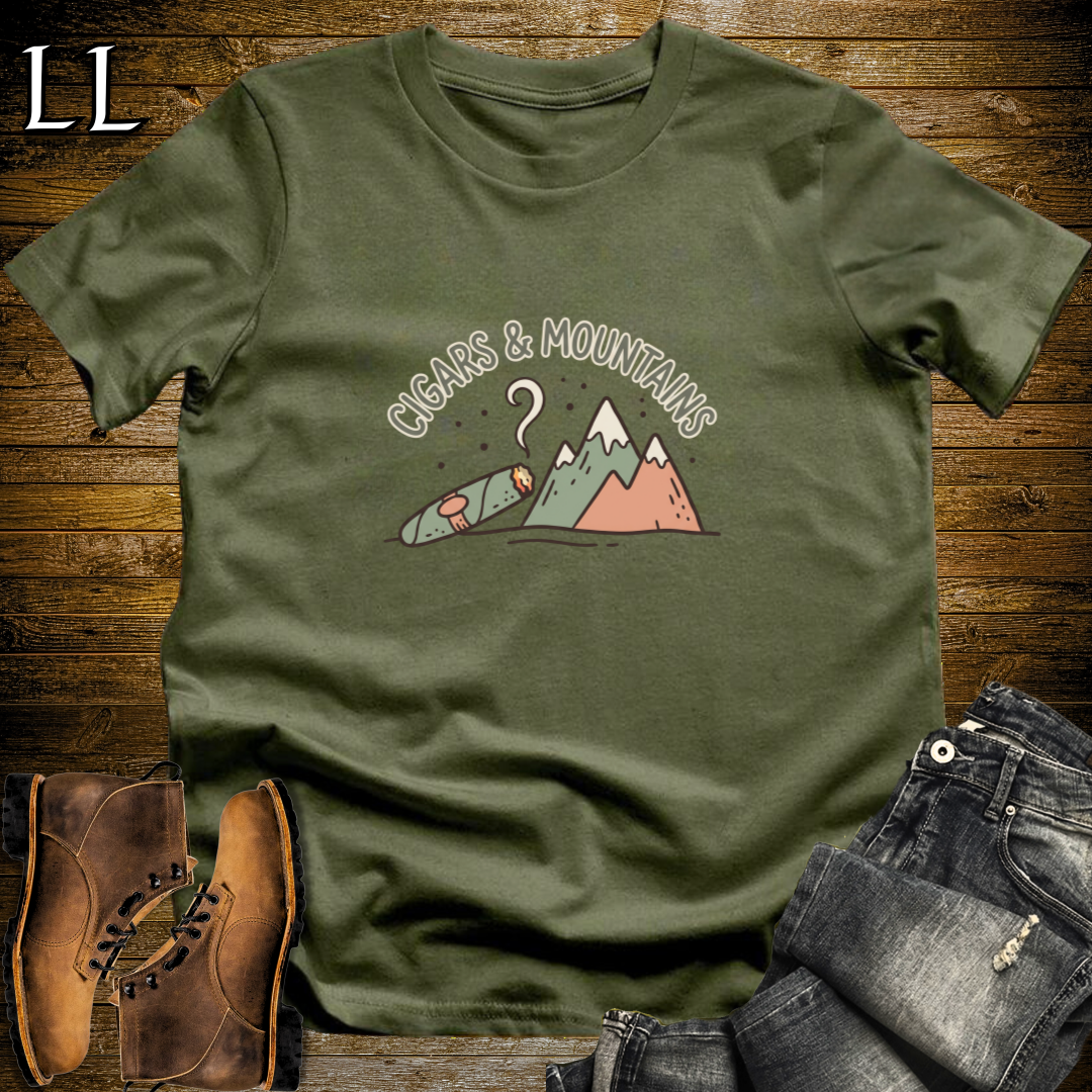 Cigars and Mountains T-Shirt Military Green | Summit Cigar Shirt