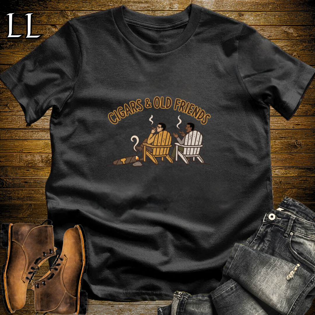 Cigars and Old Friends T-Shirt Black | Old Friends Cigar Gift Tee