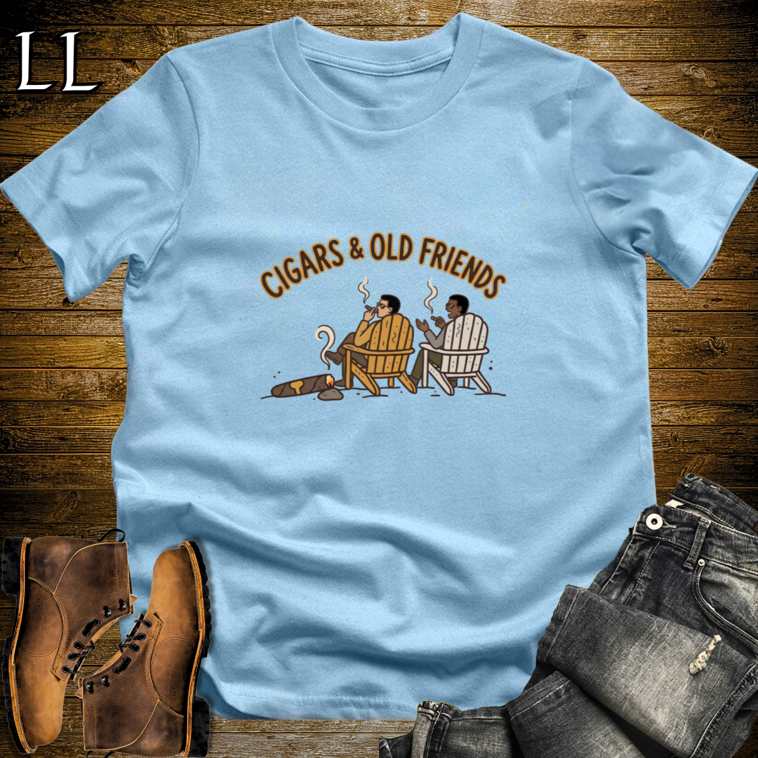 Cigars and Old Friends T-Shirt Light Blue | Old Friends Cigar Gift Tee