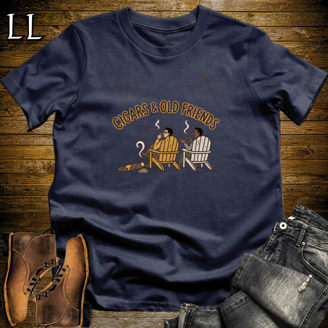 Cigars and Old Friends T-Shirt Navy | Old Friends Cigar Gift Tee