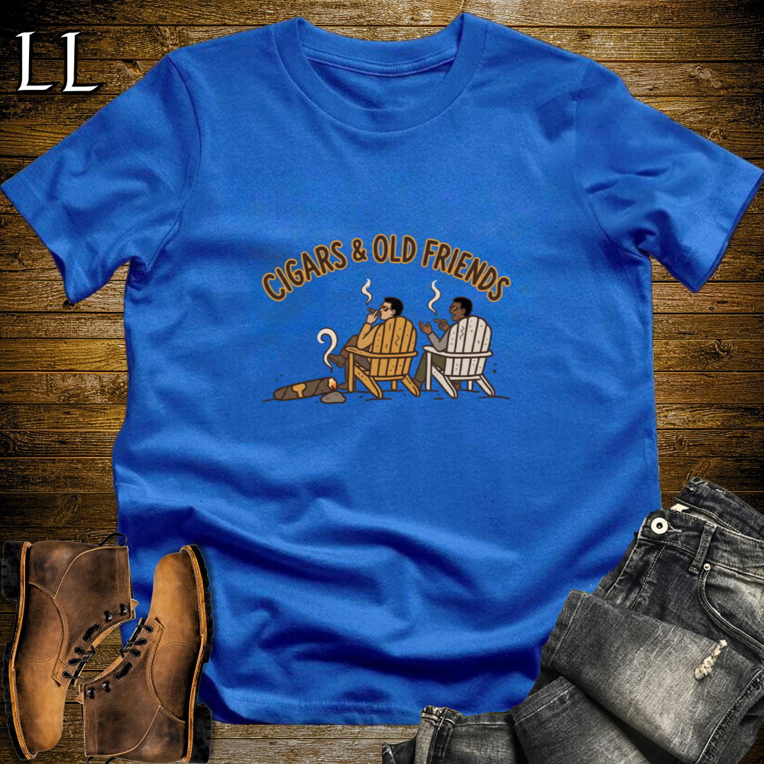 Cigars and Old Friends T-Shirt Royal Blue | Old Friends Cigar Gift Tee