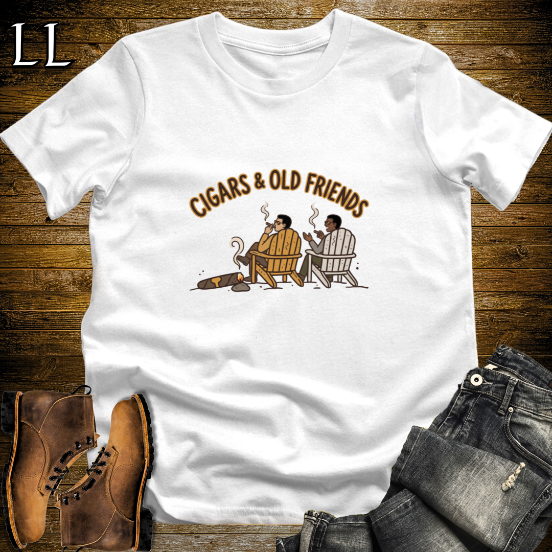 Cigars and Old Friends T-Shirt White | Old Friends Cigar Gift Tee