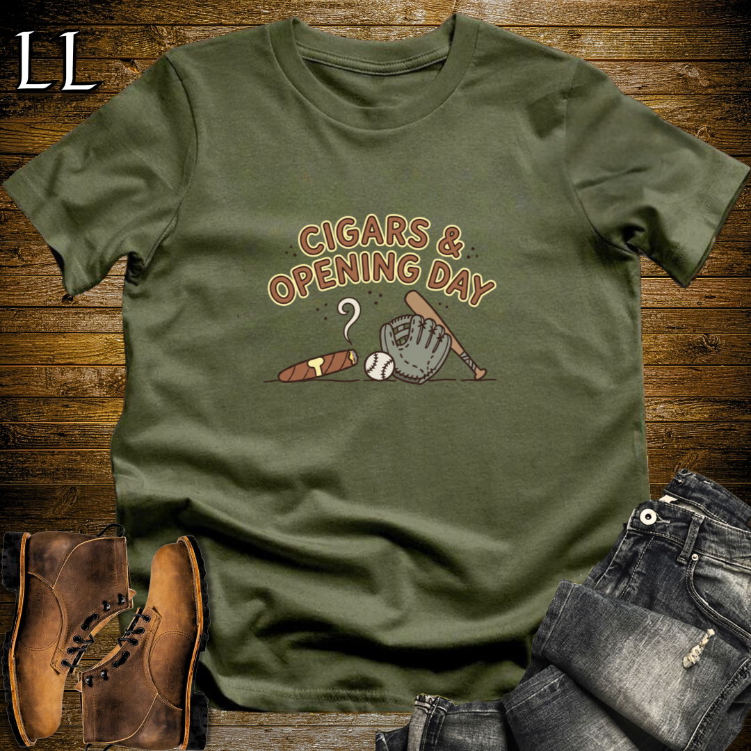 Cigars and Opening Day T-Shirt Military Green | Baseball Fan Gift