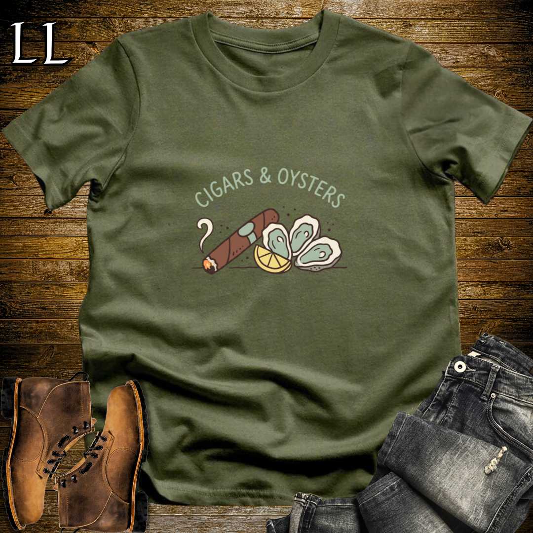 Cigars and Oysters T-Shirt Military Green | Cigar Pairing Tee