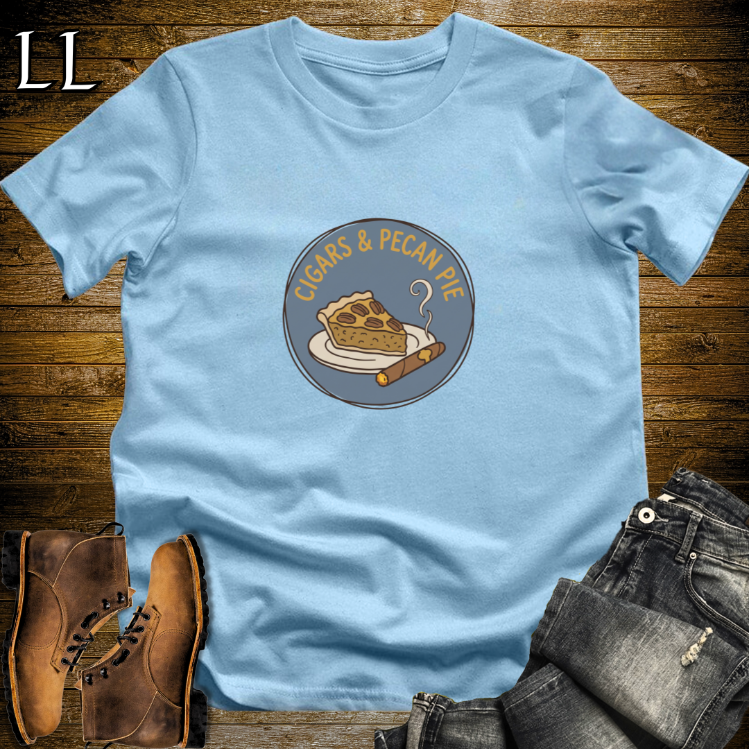 Cigars and Pecan Pie T-Shirt Light Blue | Cigar Pairing Shirt