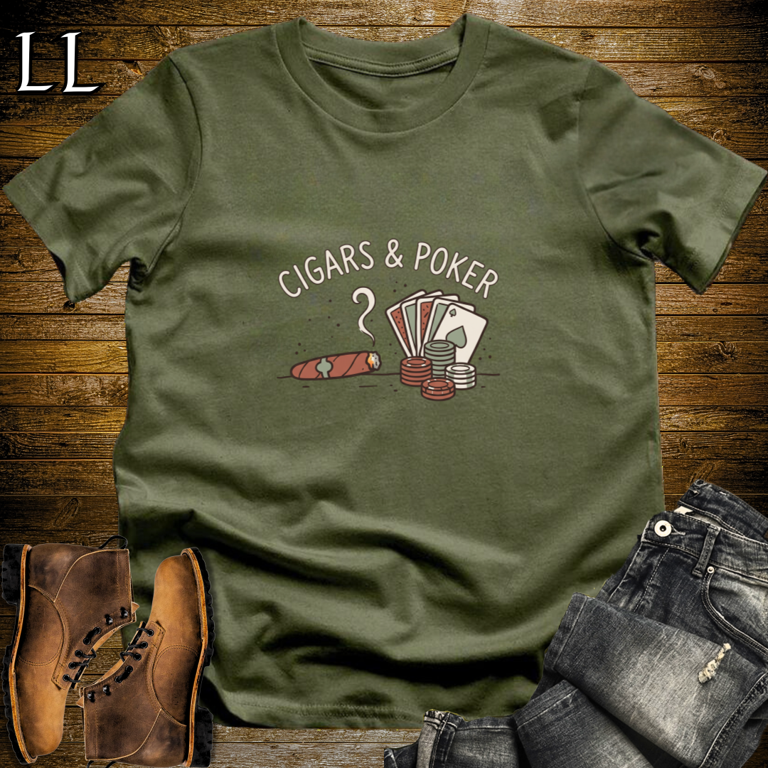 Cigars and Poker T-Shirt Military Green | Cigar Poker Night Gift Tee