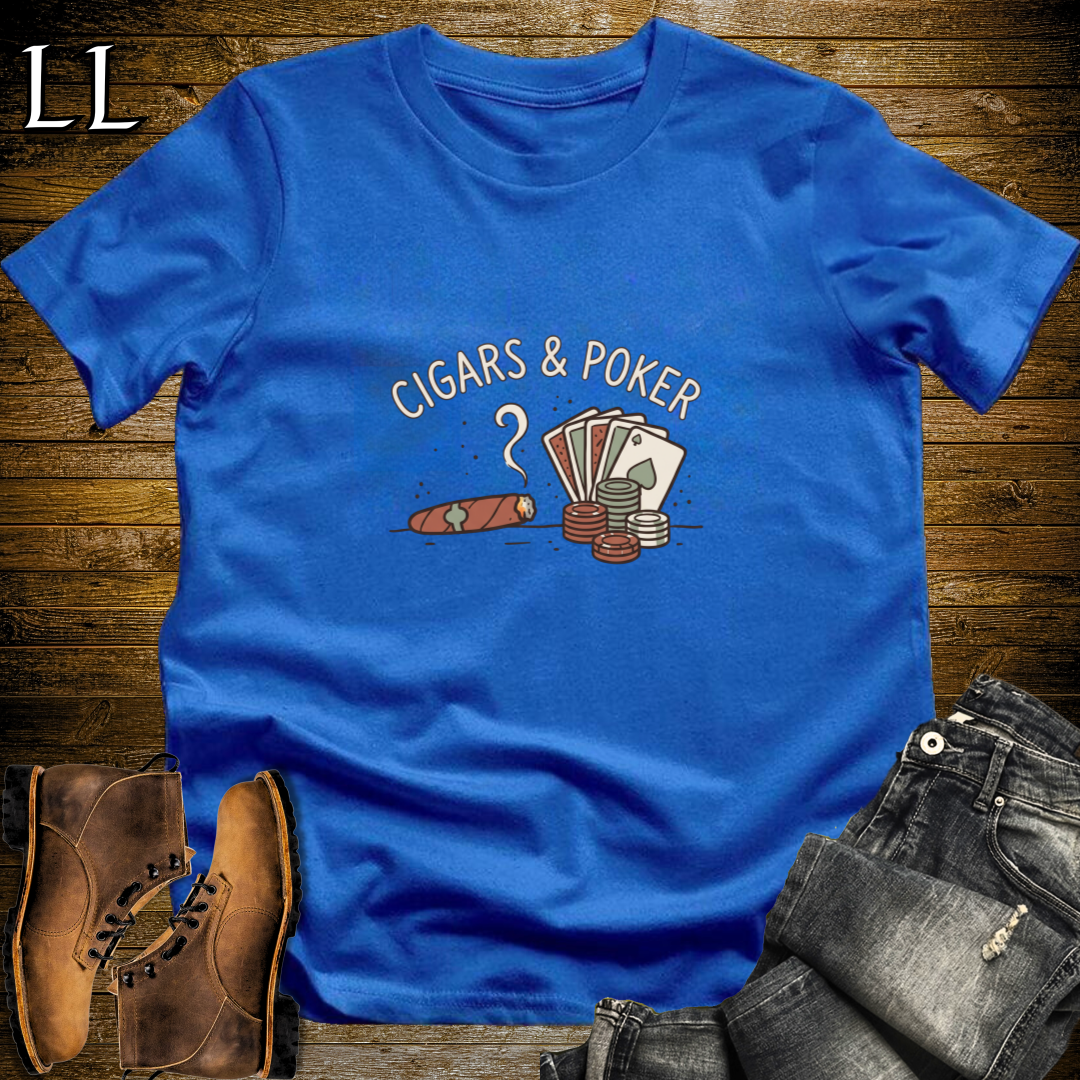 Cigars and Poker T-Shirt Royal Blue | Cigar Poker Night Gift Tee