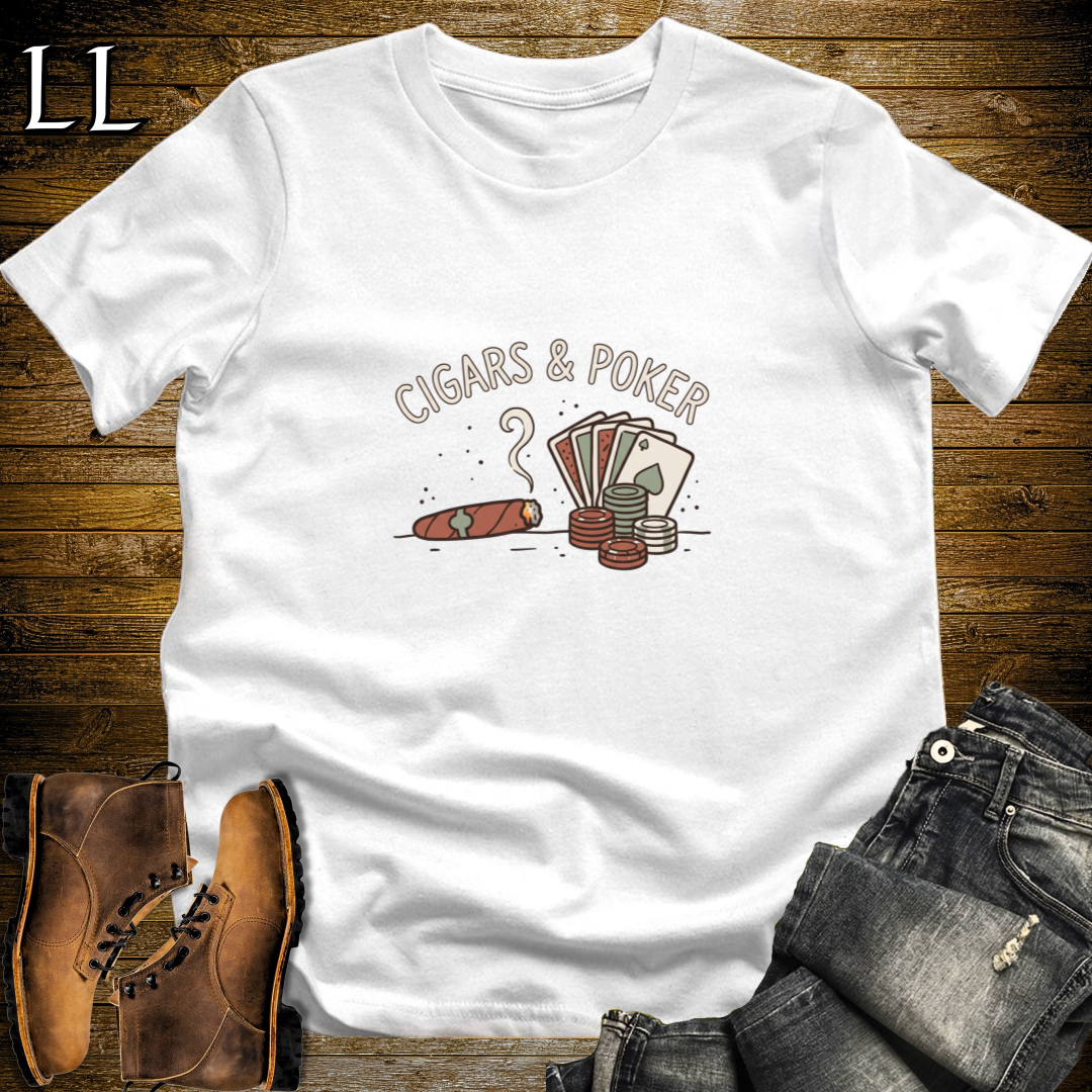 Cigars and Poker T-Shirt White | Cigar Poker Night Gift Tee