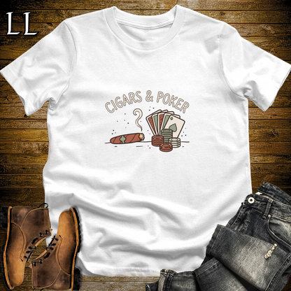 Cigars and Poker T-Shirt White | Cigar Poker Night Gift Tee
