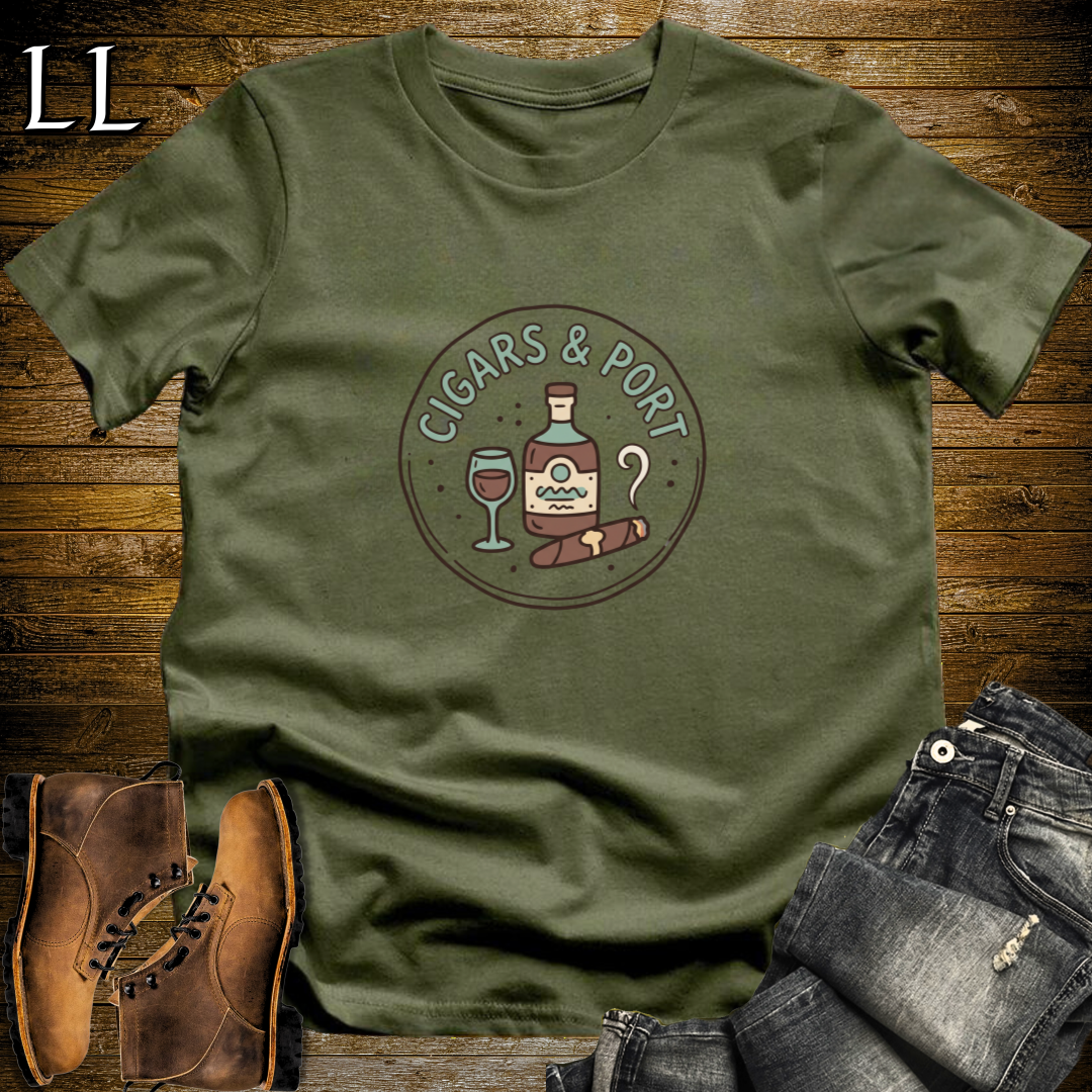 Cigars and Port T-Shirt Military Green | Cigar Pairing Gift Tee
