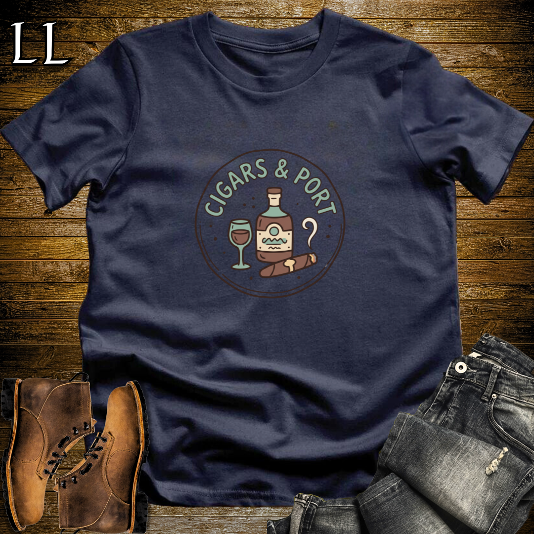 Cigars and Port T-Shirt Navy | Cigar Pairing Gift Tee