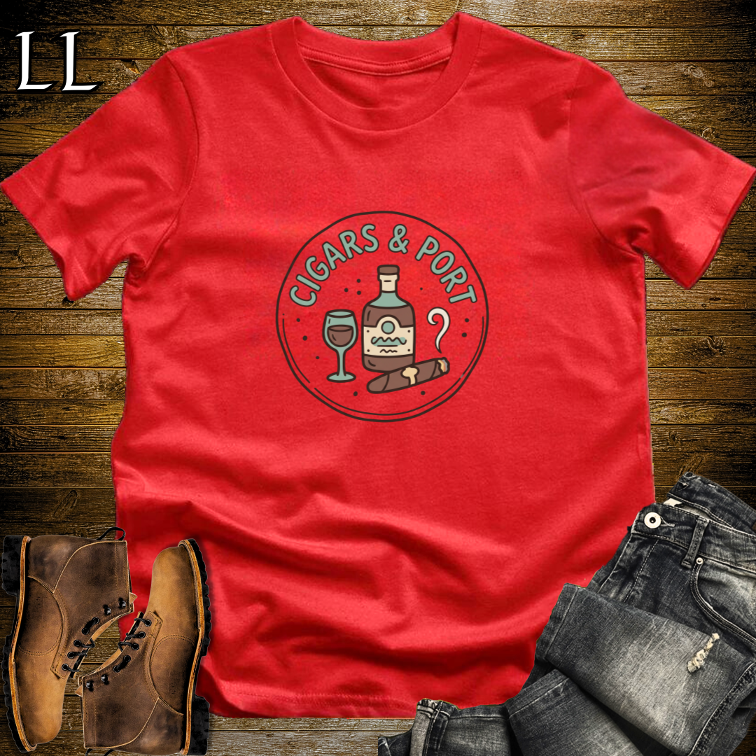 Cigars and Port T-Shirt Red | Cigar Pairing Gift Tee