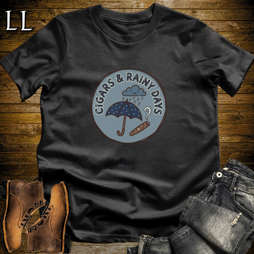 Cigars and Rainy Days T-Shirt Black | Rainy Day Cigar Lover Gift Tee