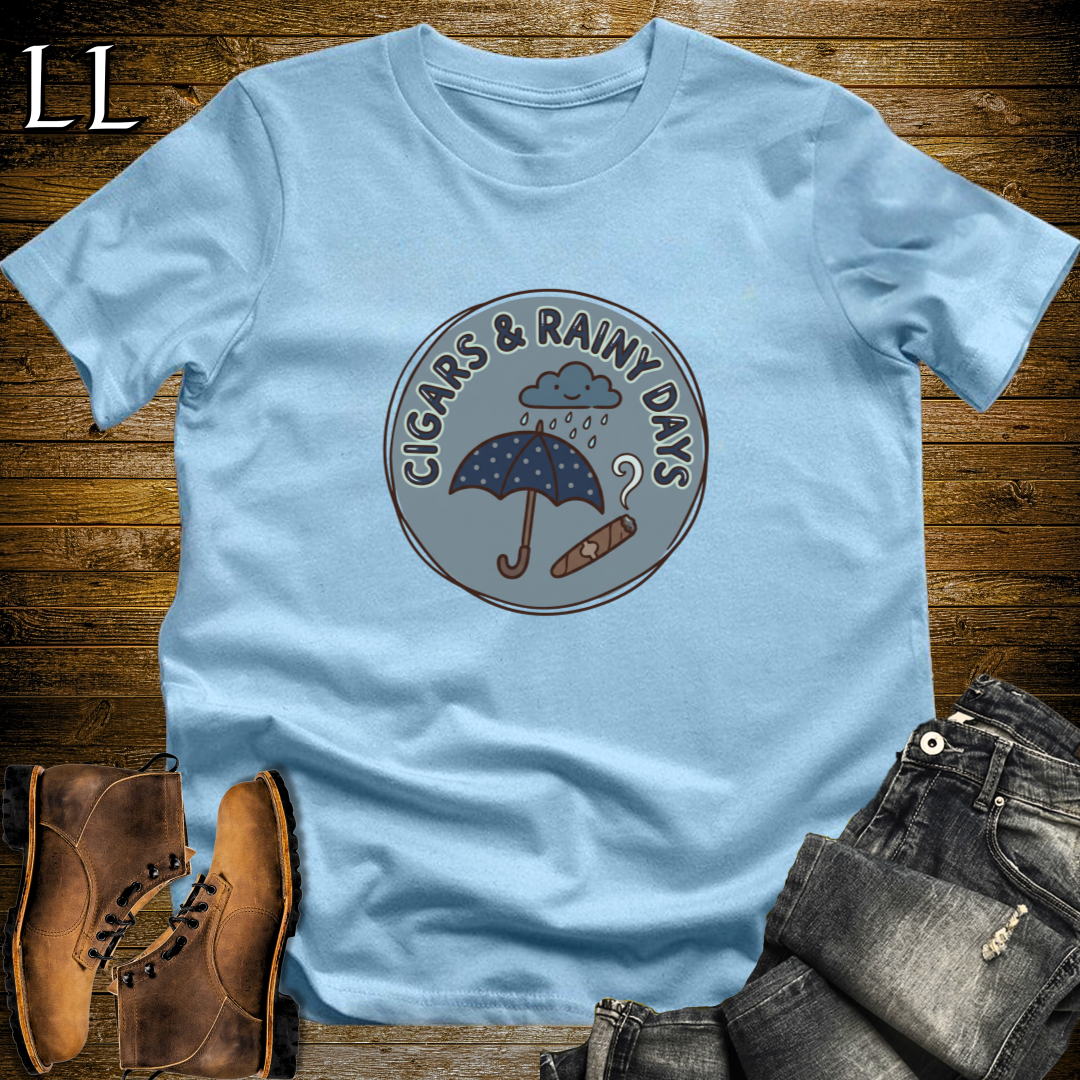 Cigars and Rainy Days T-Shirt Light Blue | Rainy Day Cigar Lover Gift Tee