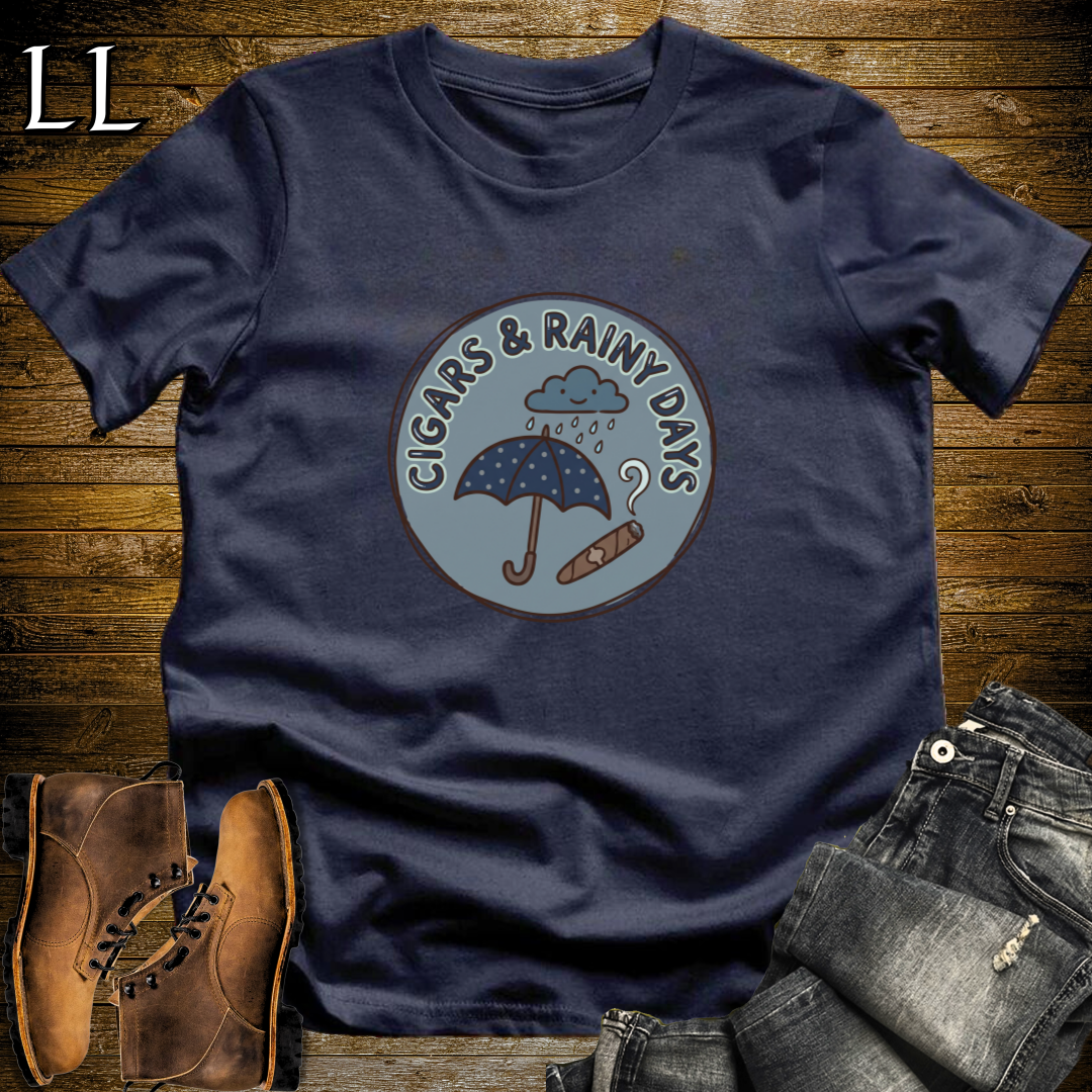 Cigars and Rainy Days T-Shirt Navy | Rainy Day Cigar Lover Gift Tee