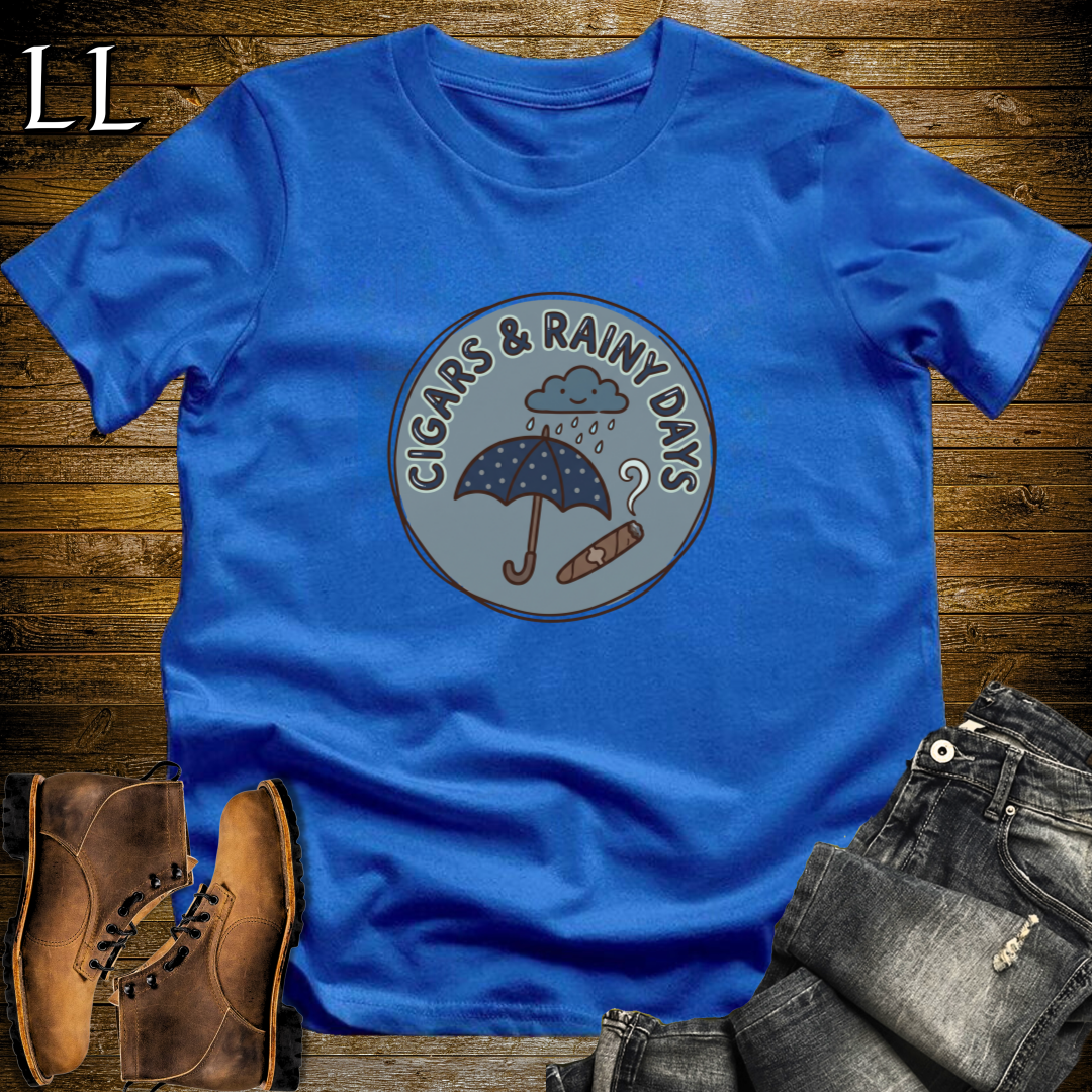 Cigars and Rainy Days T-Shirt Royal Blue | Rainy Day Cigar Lover Gift Tee