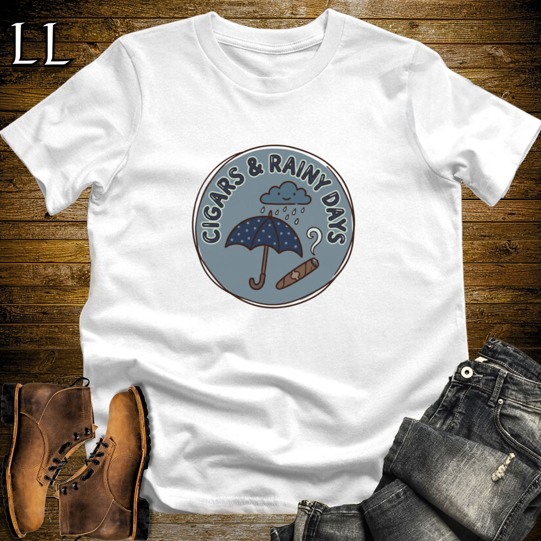 Cigars and Rainy Days T-Shirt White | Rainy Day Cigar Lover Gift Tee