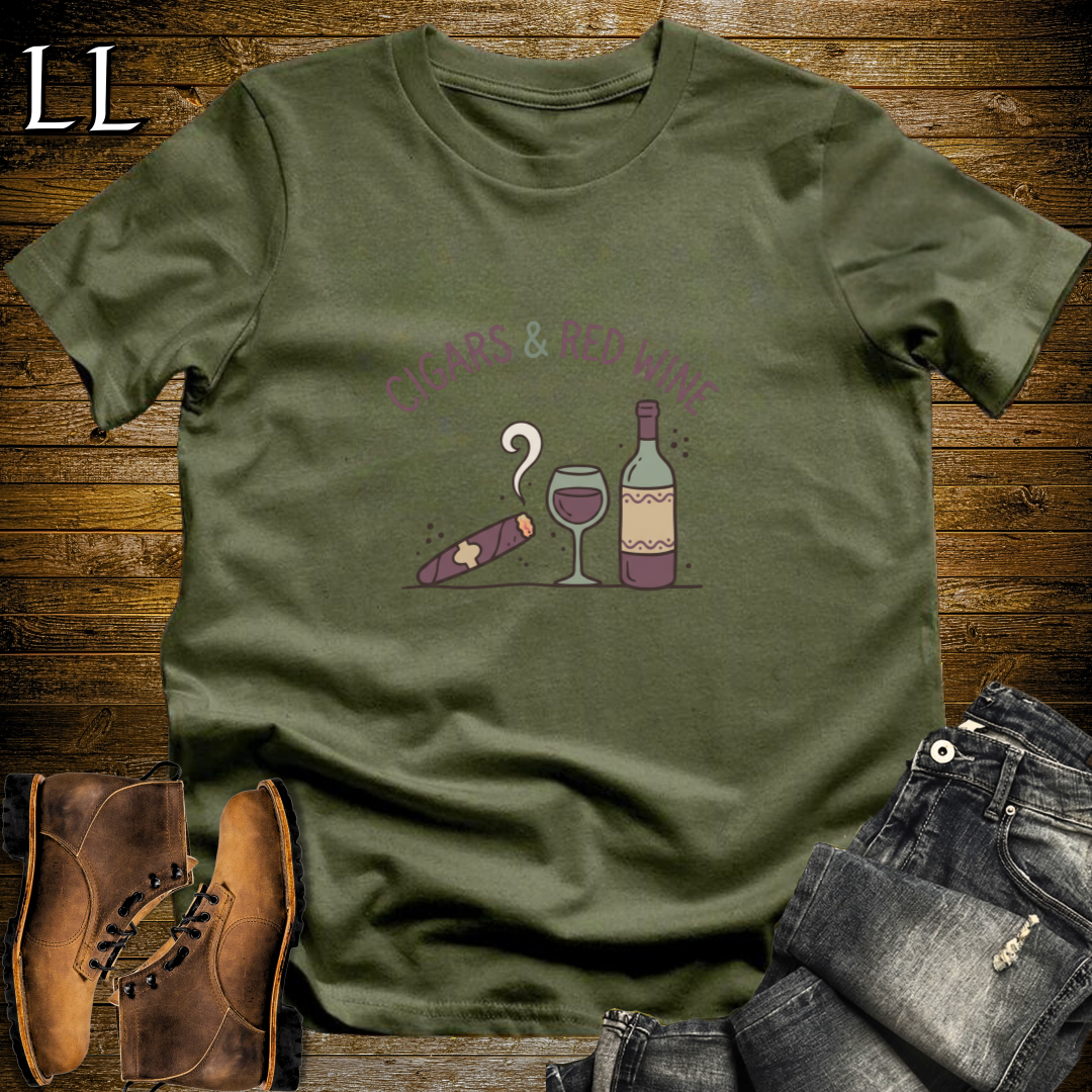 Cigars and Red Wine T-Shirt Military Green | Cigar Pairing Gift Tee
