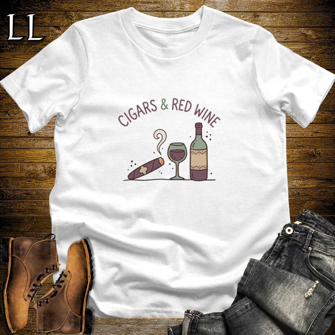 Cigars and Red Wine T-Shirt White | Cigar Pairing Gift Tee