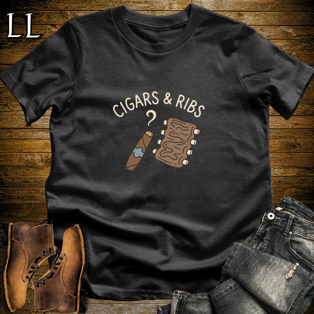 Cigars and Ribs T-Shirt Black | BBQ Cigar Lover Gift Tee