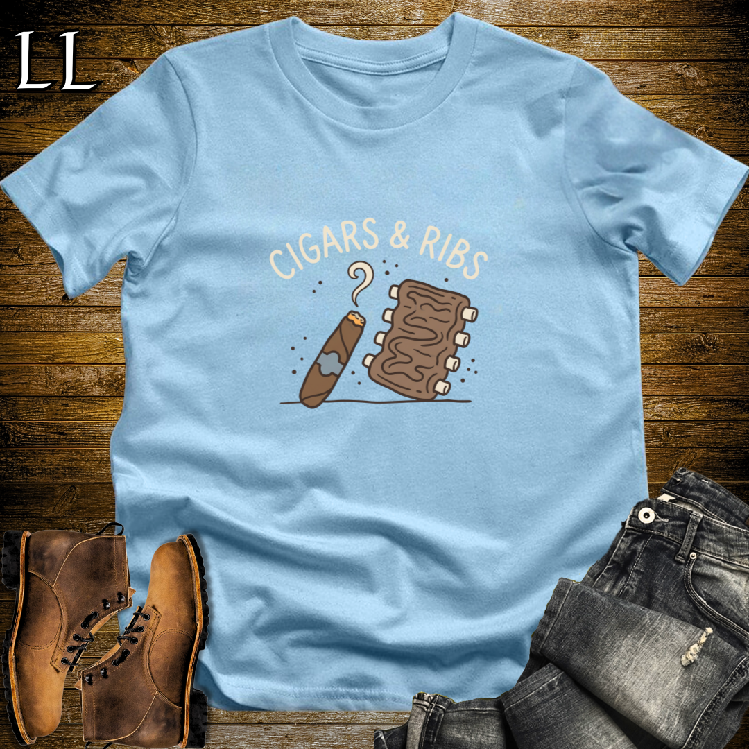 Cigars and Ribs T-Shirt Light Blue | BBQ Cigar Lover Gift Tee