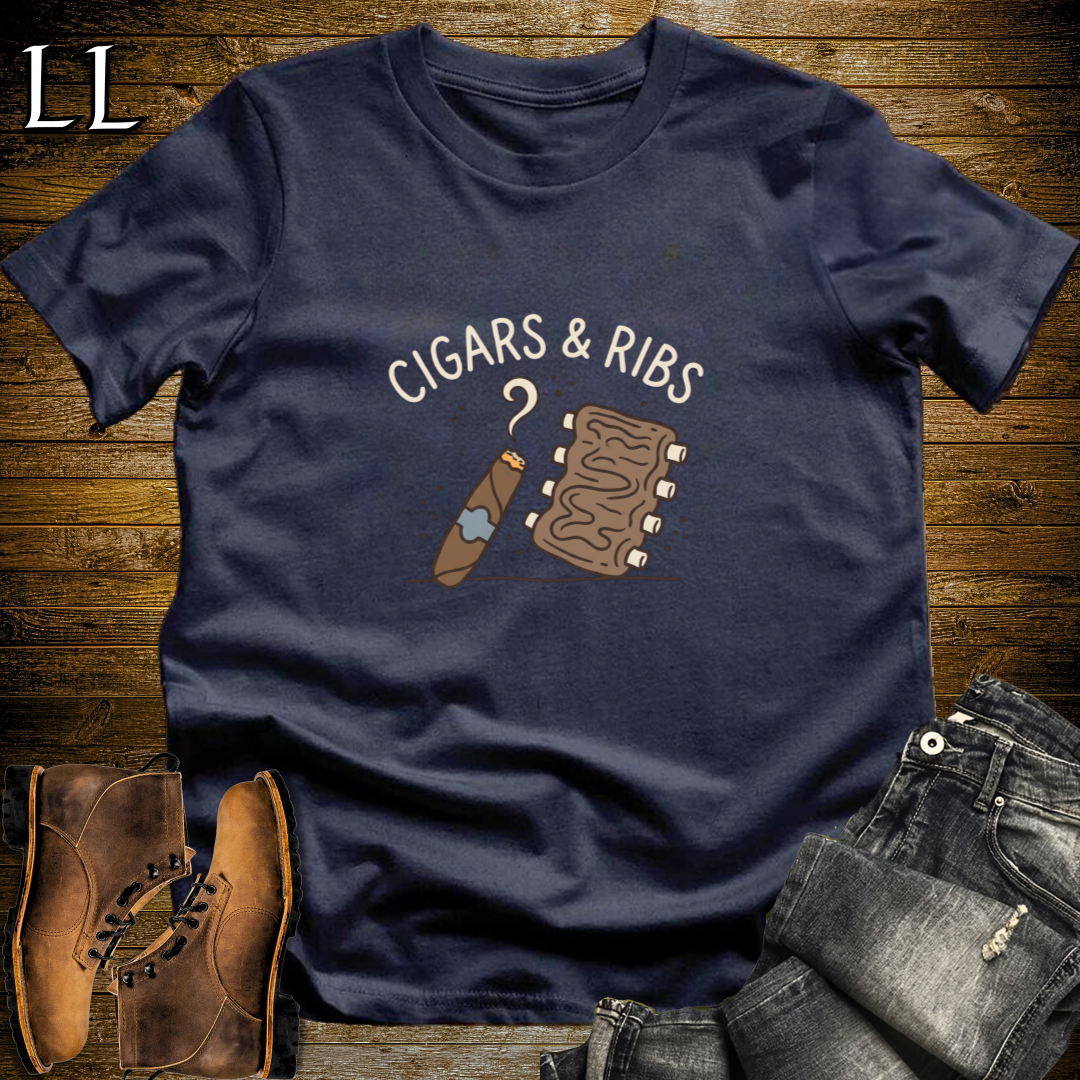 Cigars and Ribs T-Shirt Navy | BBQ Cigar Lover Gift Tee