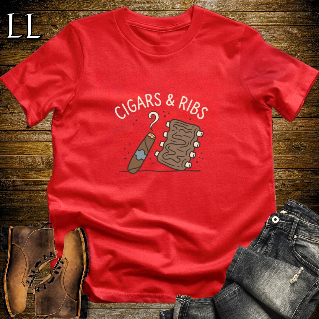Cigars and Ribs T-Shirt Red | BBQ Cigar Lover Gift Tee