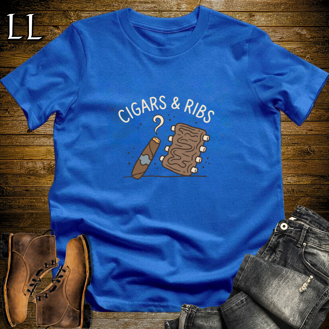 Cigars and Ribs T-Shirt Royal Blue | BBQ Cigar Lover Gift Tee