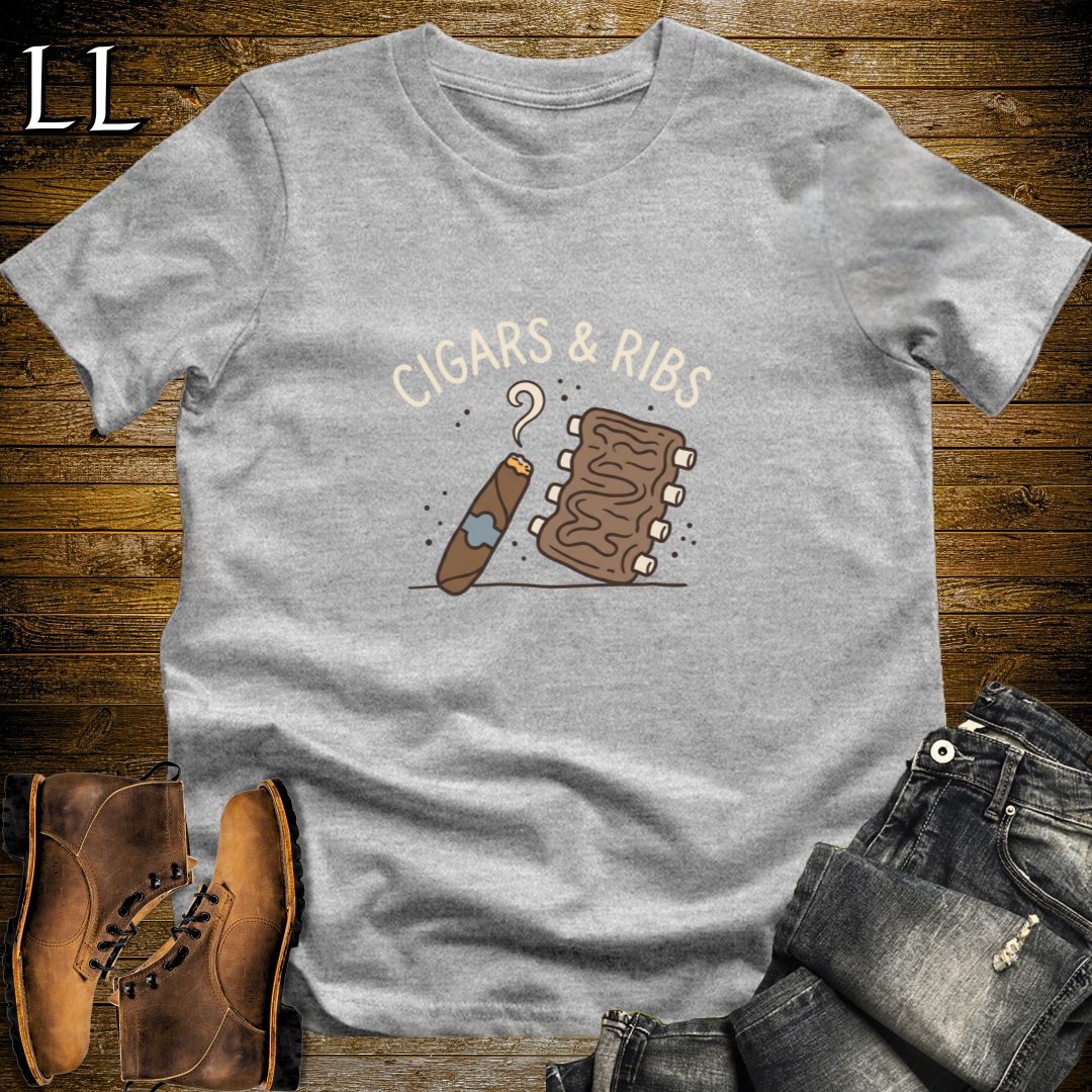Cigars and Ribs T-Shirt Sport Grey | BBQ Cigar Lover Gift Tee