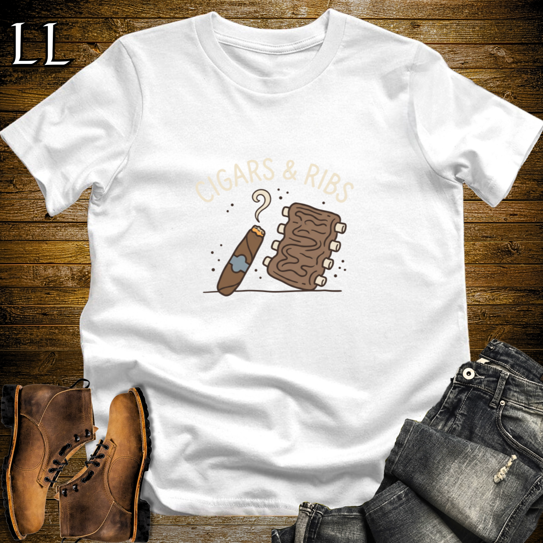 Cigars and Ribs T-Shirt White | BBQ Cigar Lover Gift Tee