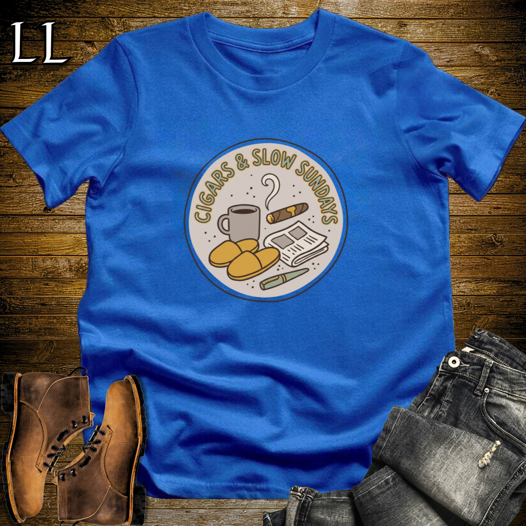 Cigars and Slow Sundays T-Shirt Royal Blue | Sunday Cigar Shirt