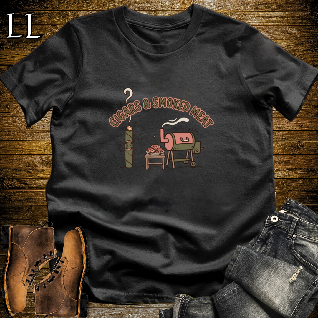 Cigars and Smoked Meat T-Shirt Black | Pitmaster BBQ Gift