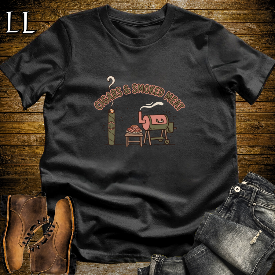 Cigars and Smoked Meat T-Shirt Black | Pitmaster BBQ Gift
