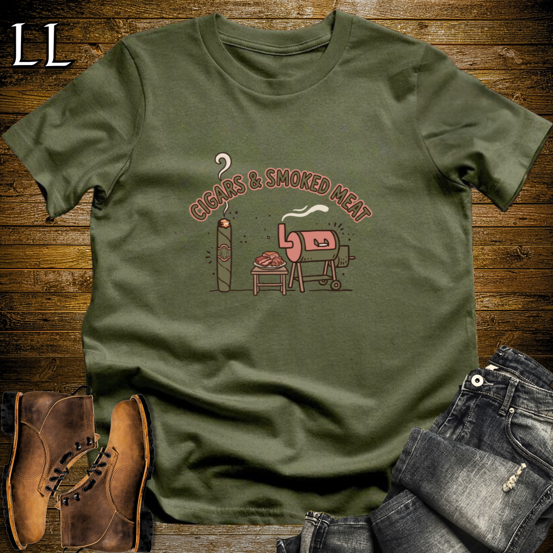 Cigars and Smoked Meat T-Shirt Military Green | Pitmaster BBQ Gift