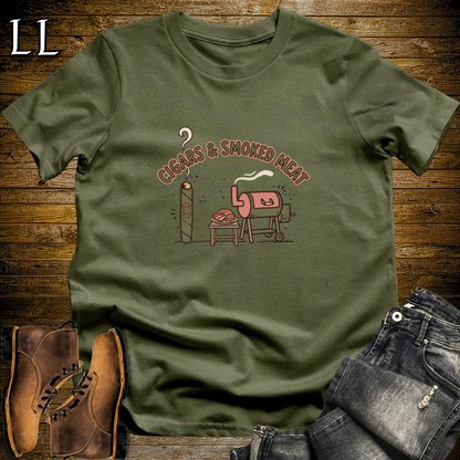Cigars and Smoked Meat T-Shirt Military Green | Pitmaster BBQ Gift