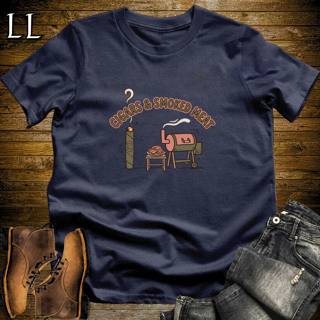 Cigars and Smoked Meat T-Shirt Navy | Pitmaster BBQ Gift