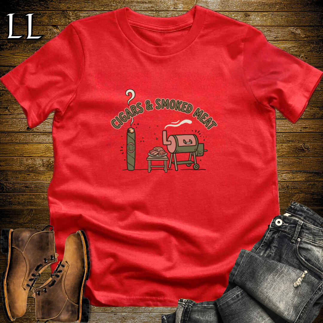 Cigars and Smoked Meat T-Shirt Red | Pitmaster BBQ Gift