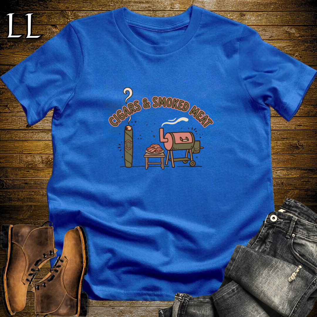 Cigars and Smoked Meat T-Shirt Royal Blue | Pitmaster BBQ Gift