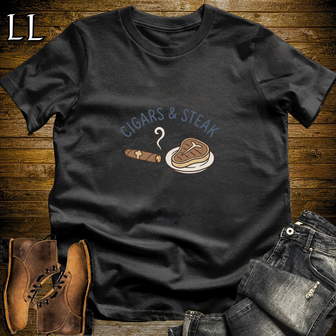 Cigars and Steak T-Shirt Black | Cigar Food Pairing Gift