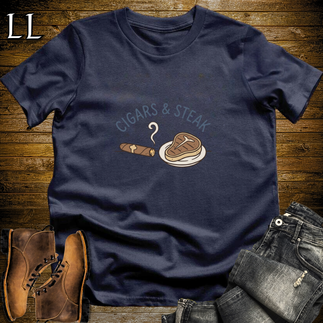 Cigars and Steak T-Shirt Navy | Cigar Food Pairing Gift