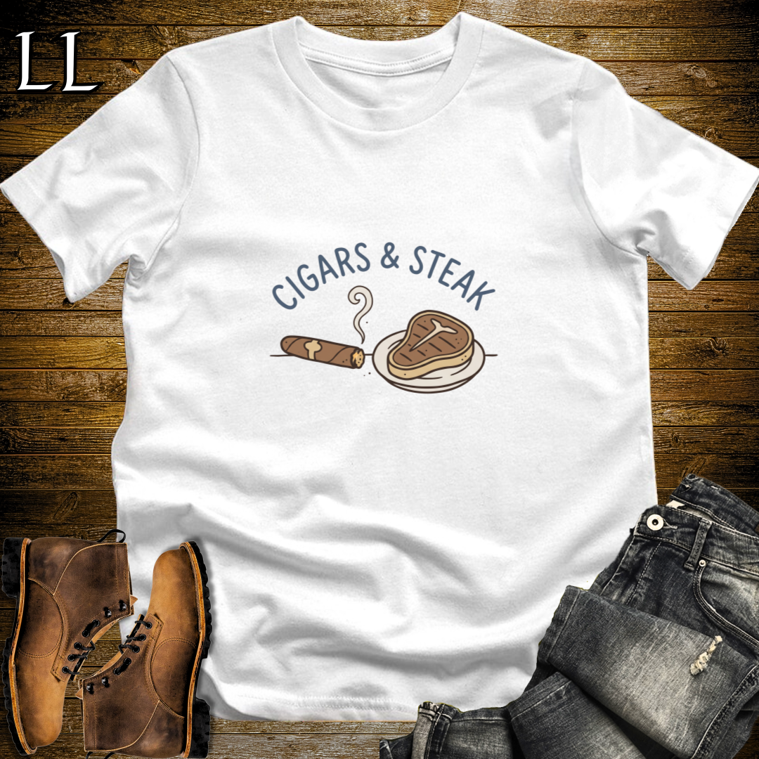 Cigars and Steak T-Shirt White | Cigar Food Pairing Gift