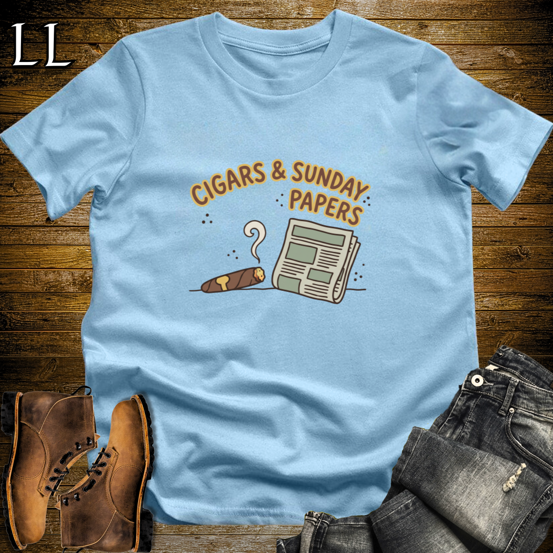 Cigars and Sunday Papers T-Shirt Light Blue | Sunday Cigar Gift Tee