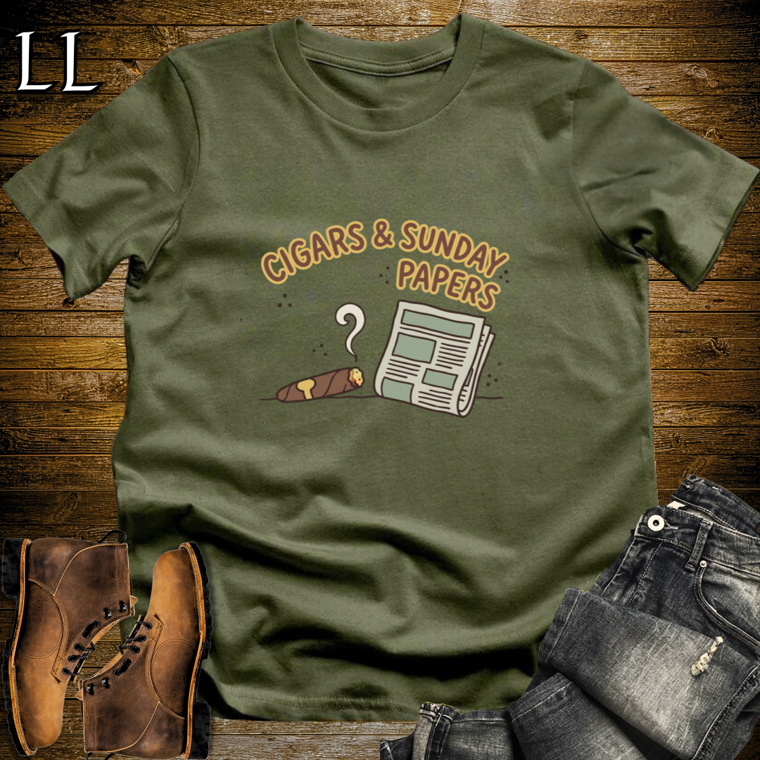 Cigars and Sunday Papers T-Shirt Military Green | Sunday Cigar Gift Tee