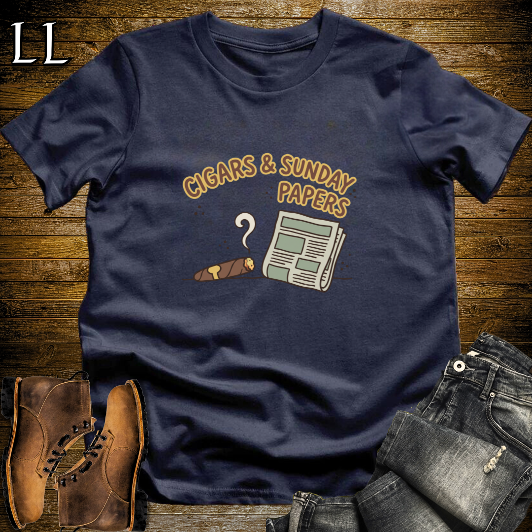 Cigars and Sunday Papers T-Shirt Navy | Sunday Cigar Gift Tee