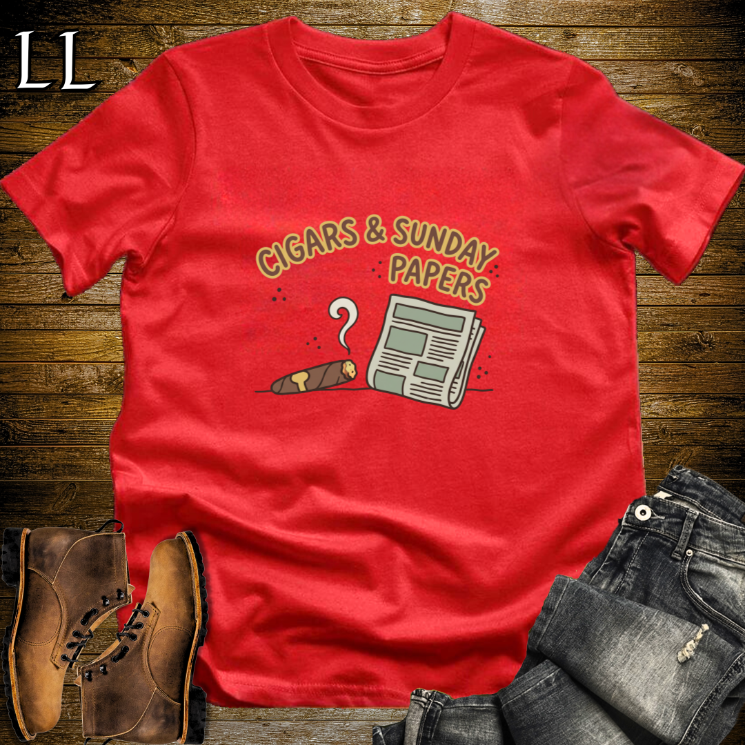 Cigars and Sunday Papers T-Shirt Red | Sunday Cigar Gift Tee